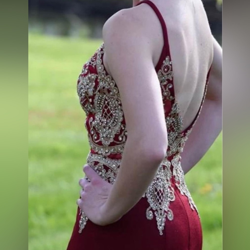 Red and gold prom dress